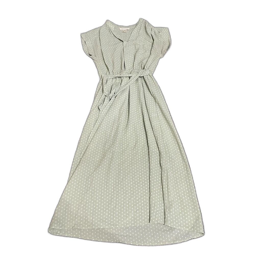 Monteau Green With White Polka Dots Short Sleeve 50s Inspired Midi Dress S
